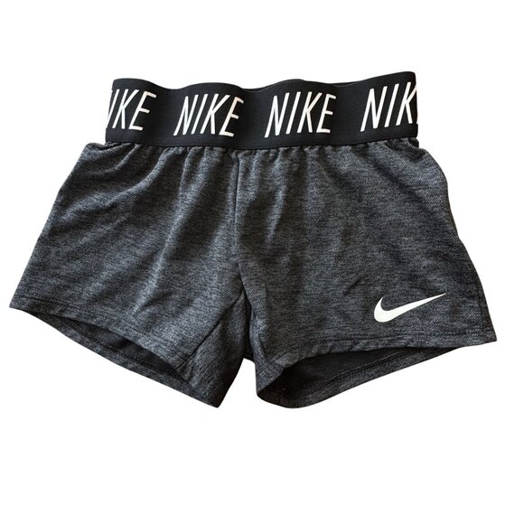 NIKE Dri-Fit Athletic Shorts Girls XS 6X Gray Logo Waistband Gym Volleyball Yoga - Picture 1 of 5